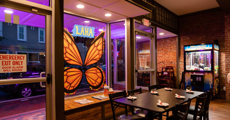 Interior, dining table by a window