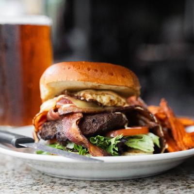 Hangover Burger with fries.