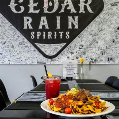 Super BBQ Nachos and a cocktail.