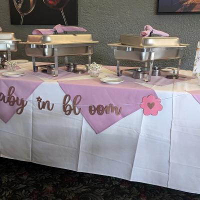 Buffet table decorated for a party.