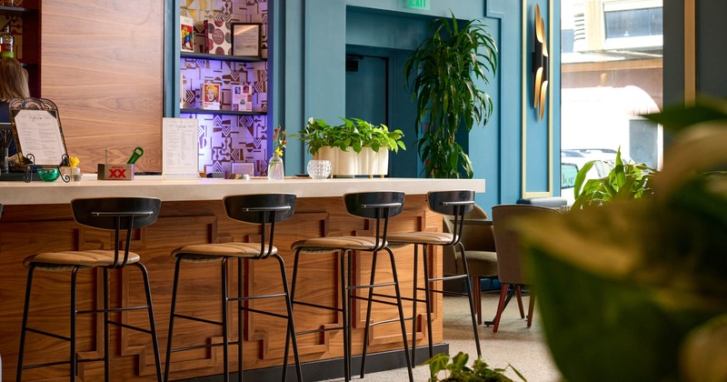 Interior, bar area, bar and bar stools