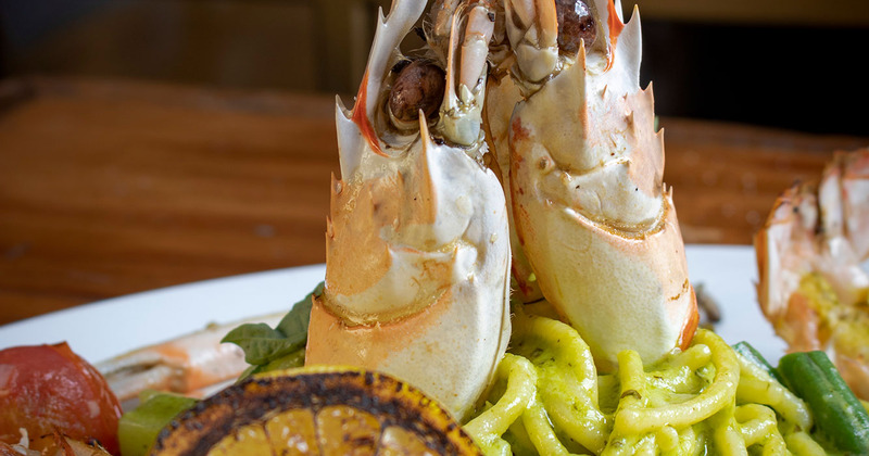 Spaghetti alla Pesto with Langoustine closeup