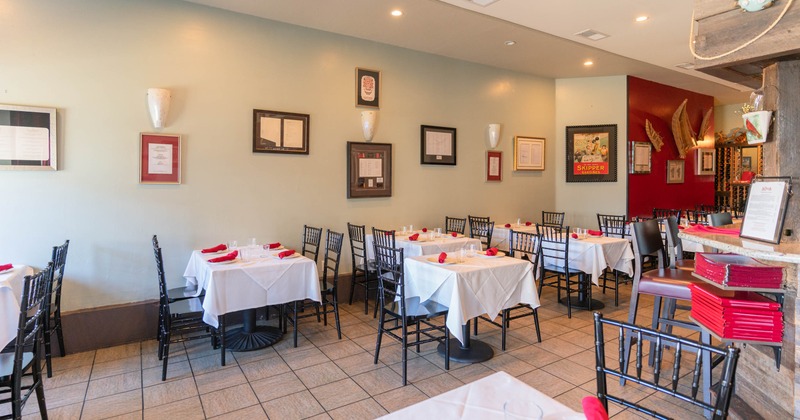 Interior, set tables ready for guests