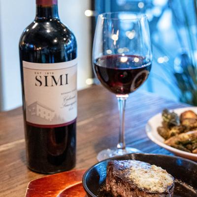 Filet Mignon and red wine.