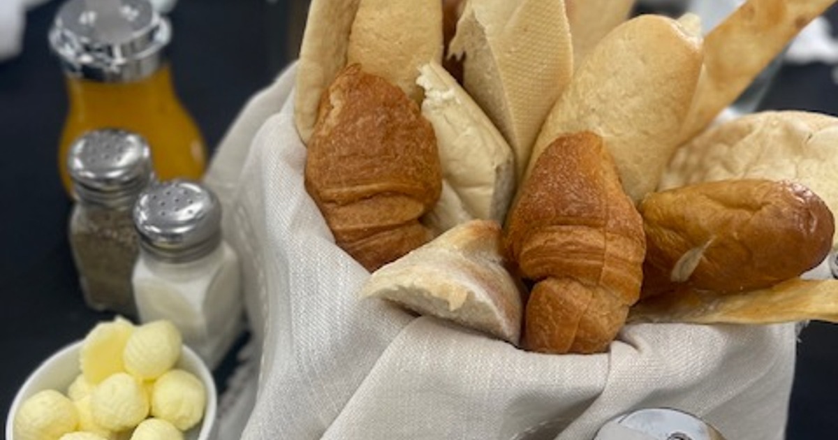 Basket of assorted bread and croissants