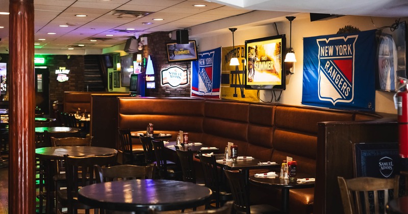 Interior, booths, tables and chairs