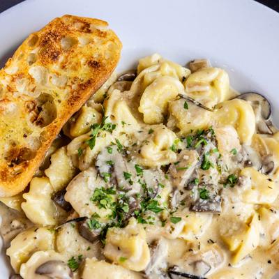 Cheese tortellini, close up.