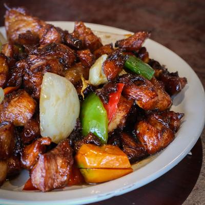 Teriyaki Chicken with grilled vegetables.