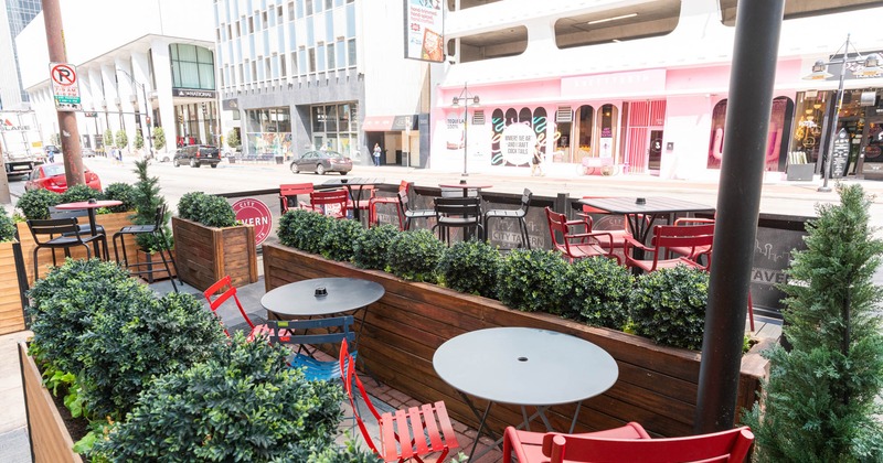 Exterior, patio, tables and chairs