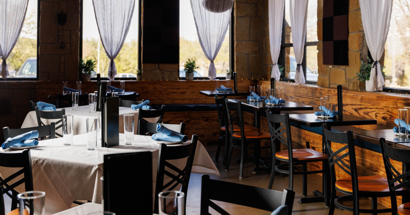 Interior, dining tables with chairs