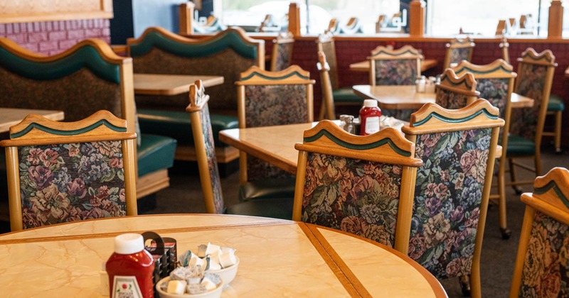 Interior, dining tables, chairs