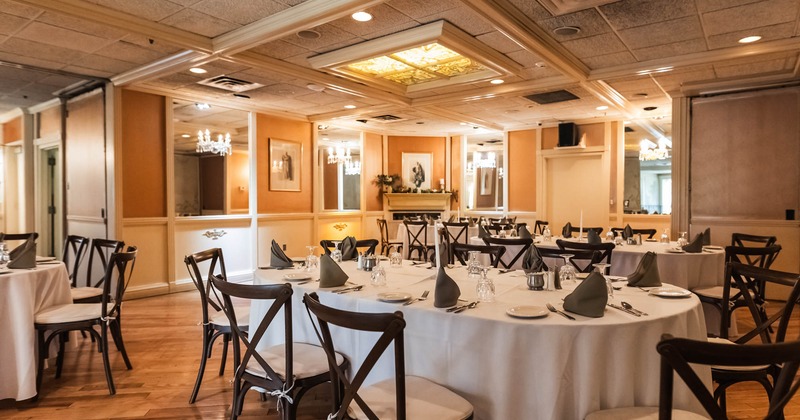 Dining tables set and ready for guests