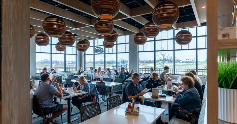 Diner area, tables, chairs, guests