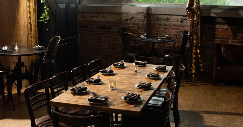 A large table ready for guests