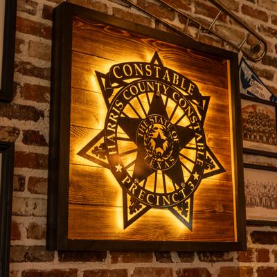 Backlit wooden wall art.