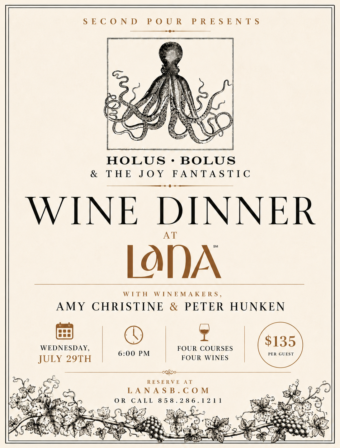 Wine dinner at Lana on July 23rd