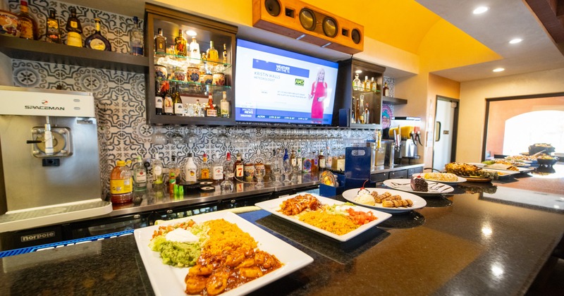 Interior, bar with served food