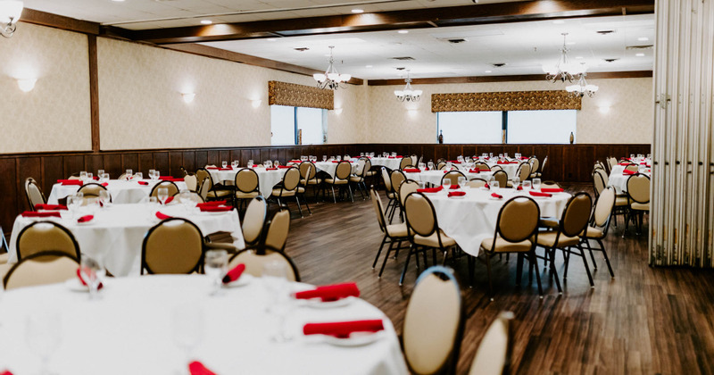 Interior, dining area ready for guests