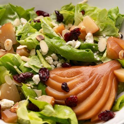Poached Pear Salad, closeup.