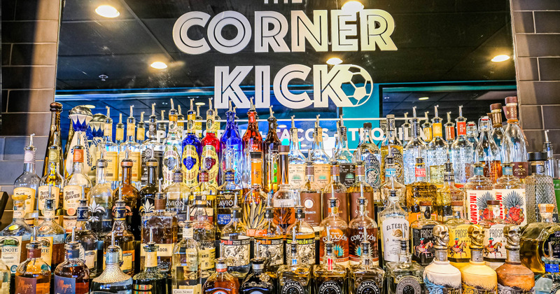 Bar area, bottles lined up