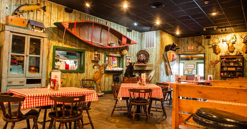 Interior, tables and seating, rustic hunting decor