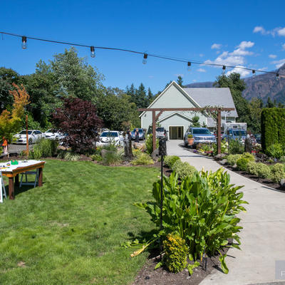 Back restaurant entrance, cars parked outside