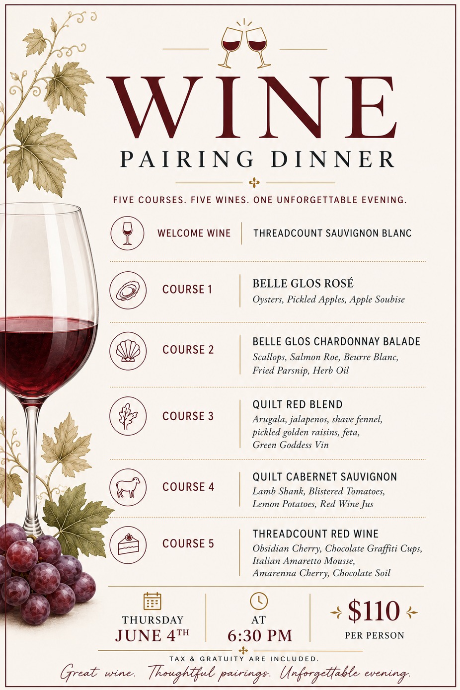 June Wine Pairing Dinner event photo