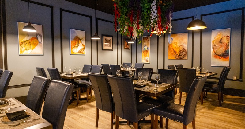 Interior, dining area with set tables