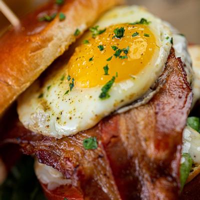 Grilled meat and fried egg