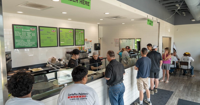 Interior, food counter, people