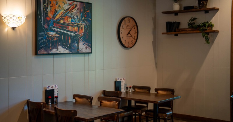 Interior, tables and chairs ready for guests