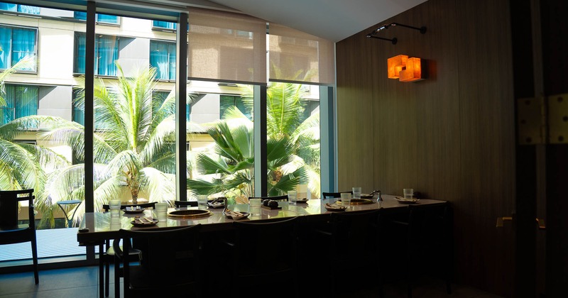 Interior, table with glasses and tableware