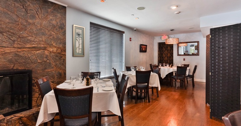 Interior, tables and chairs lined up