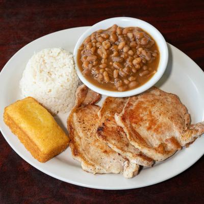 Grilled pork chops meal.