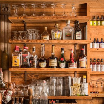 Spirits on bar shelves