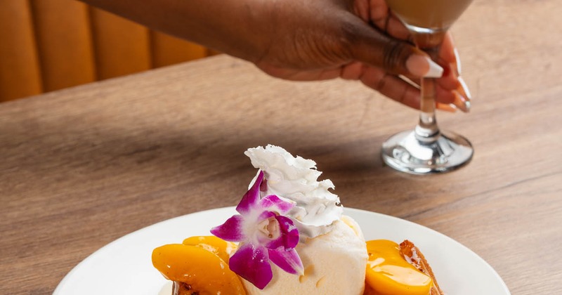 Grilled Pound Cake Peach Cobbler and Espresso Martini