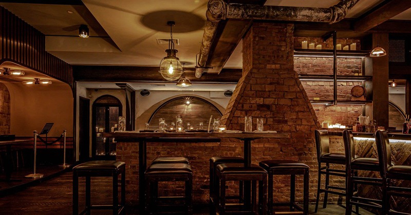 Interior, bar table with stools
