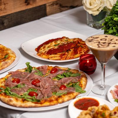 Various dishes and drinks.