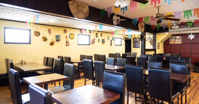 Interior, dining area with tables and chairs