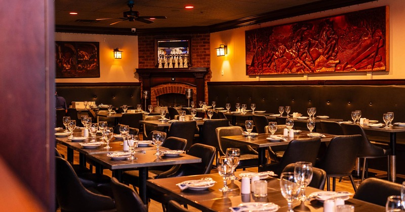 Interior, dining area, tables ready for guests