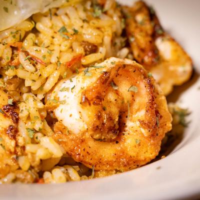 New Orleans jambalaya with shrimp.