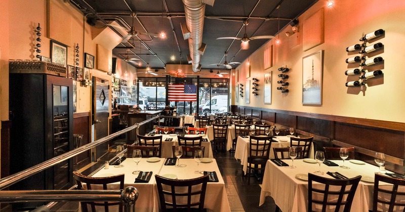 Interior dining area, tables and chairs