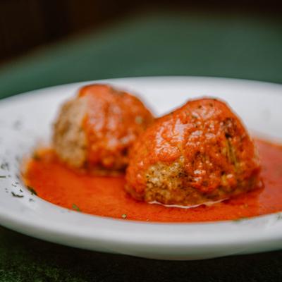 Served meatballs.