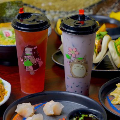 Strawberry and Taro bubble tea.
