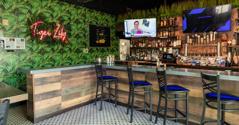 Interior, bar area, TV on the wall