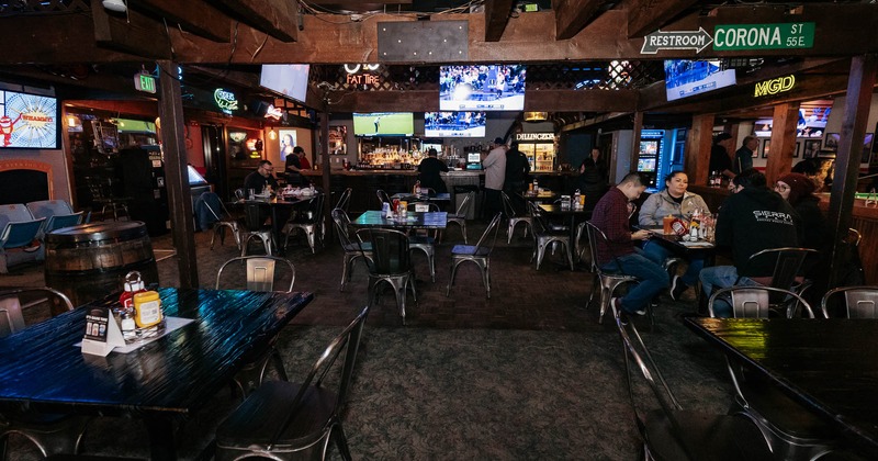 Interior, dining area, guests enjoying their food and drinks