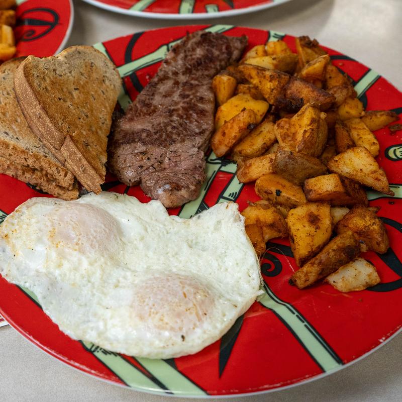 menu item 1 of 6, Steak, Eggs, Homefries & Toast