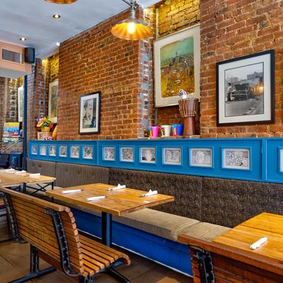 The interior space, tables and seats.