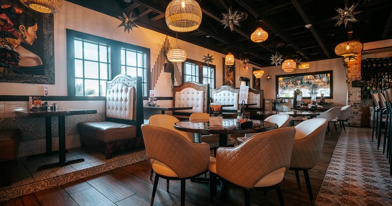 Interior, booths, tables and chairs ready for guests