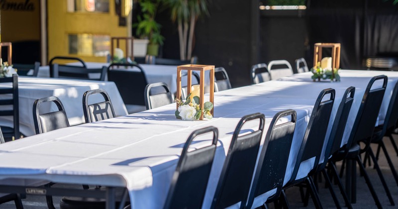 Exterior, tables and chairs ready for guests